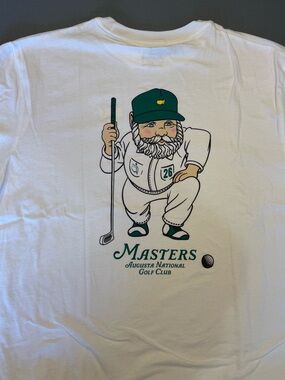2026 Masters White T‑Shirt with Yellow Map and Green Logo Front Caddy on Back